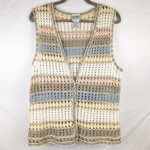 Vtg Koret Francisca Crochet Knit Button‎ Vest Multicolor M Granola Cottagecore